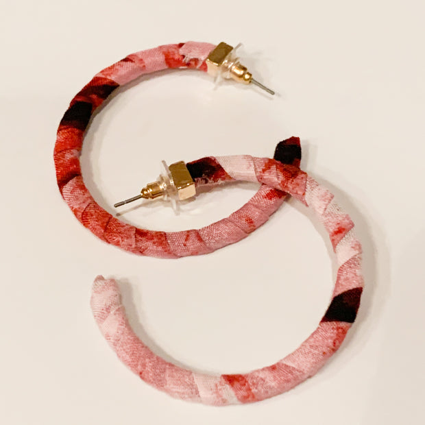 Fabric wrapped hoop earrings (Red)