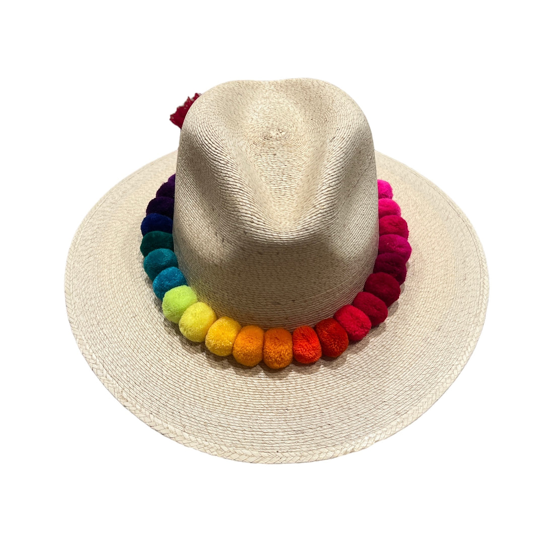 Handwoven Sun Hat with Pom Pom Hat Band 56cm Womens Straw Sun Hat with Pom Pom Trim | Adjustable Foldable  main image 4
