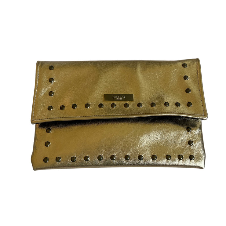 Metallic Gold Leather Crossbody with Beaded Strap