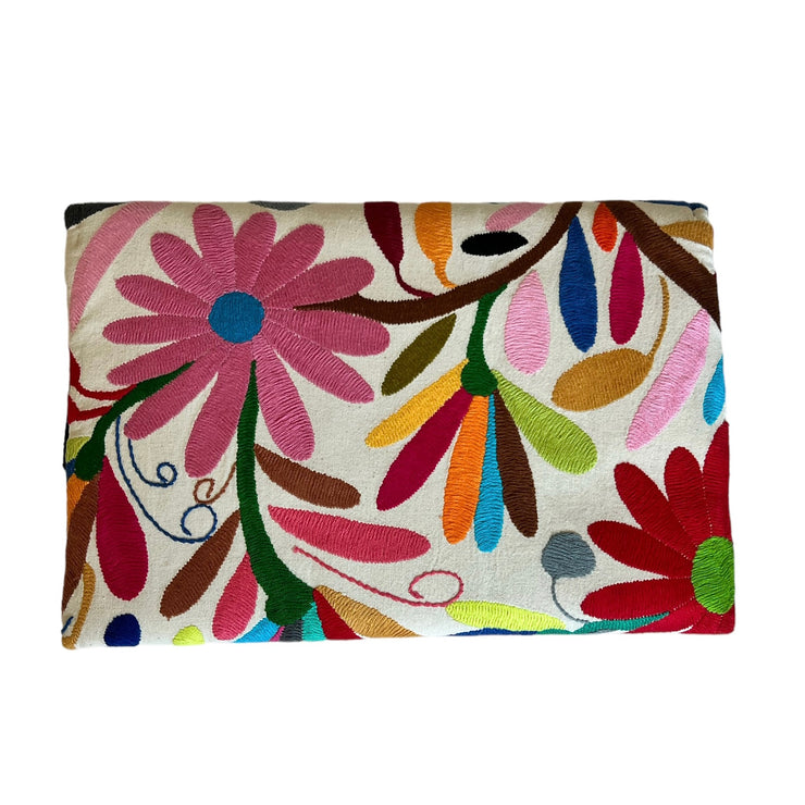 White/Multi Otomi Clutch (Pink Flower)