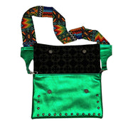 Metallic Green Leather Crossbody with Beaded Strap