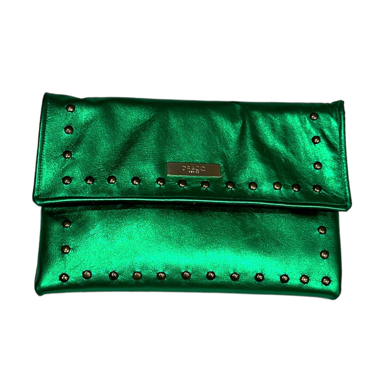 Metallic Green Leather Crossbody with Beaded Strap