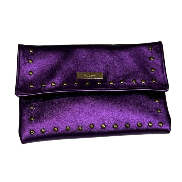 Metallic Dark Purple Leather Crossbody with Beaded Strap