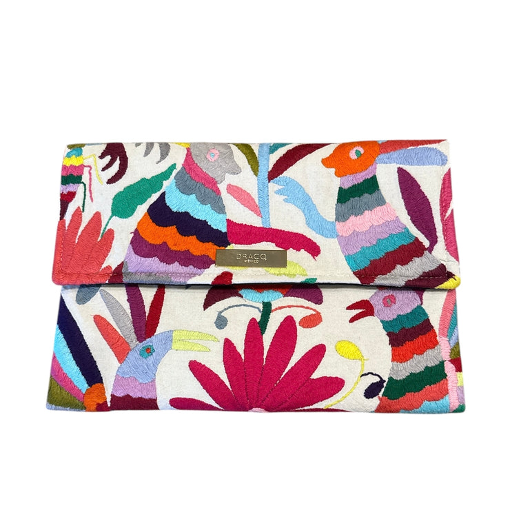 White/Multi Otomi Clutch (Pink Flower)