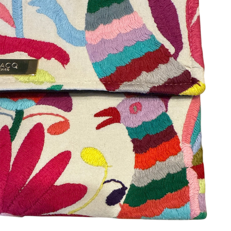 White/Multi Otomi Clutch (Pink Flower)