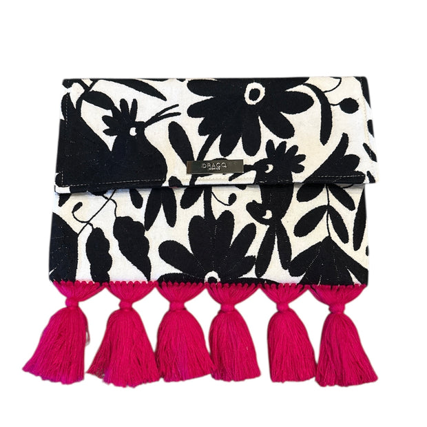 Black/White Otomi Pom Pom Clutch