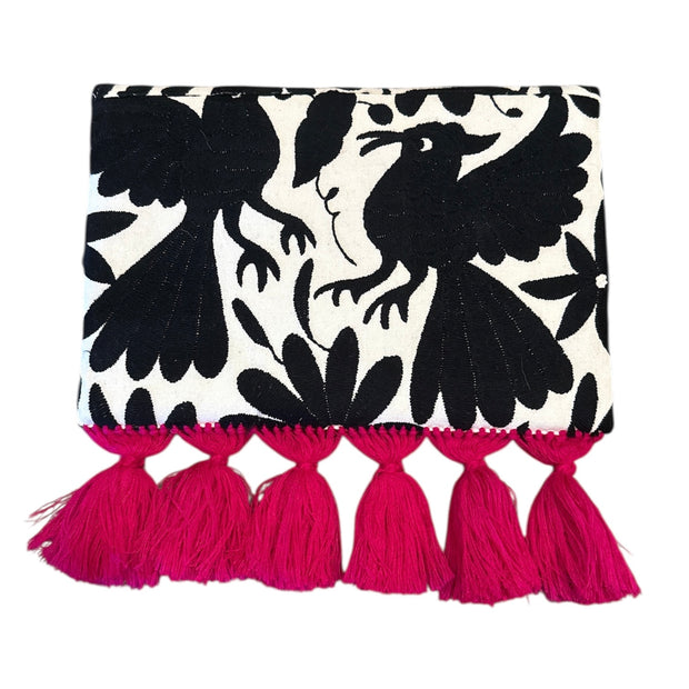 Black/White Otomi Pom Pom Clutch