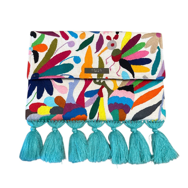 White/Multi Otomi Pom Pom Clutch