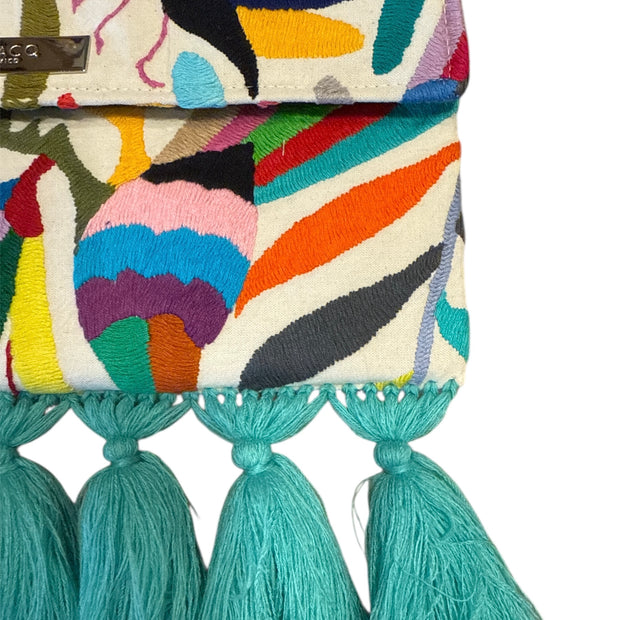 White/Multi Otomi Pom Pom Clutch