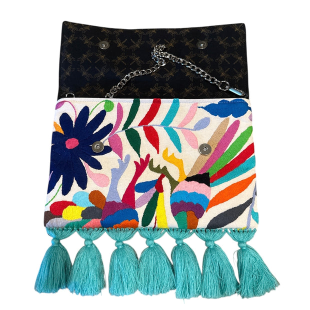White/Multi Otomi Pom Pom Clutch