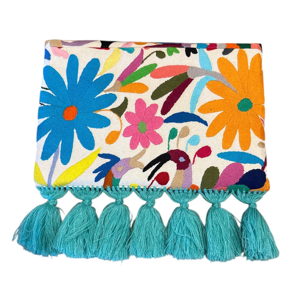 White/Multi Otomi Pom Pom Clutch
