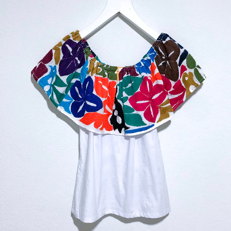 White Bardot Blouse with Multicolor Jalapa