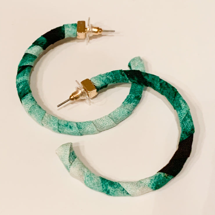 Fabric wrapped hoop earrings (Green)