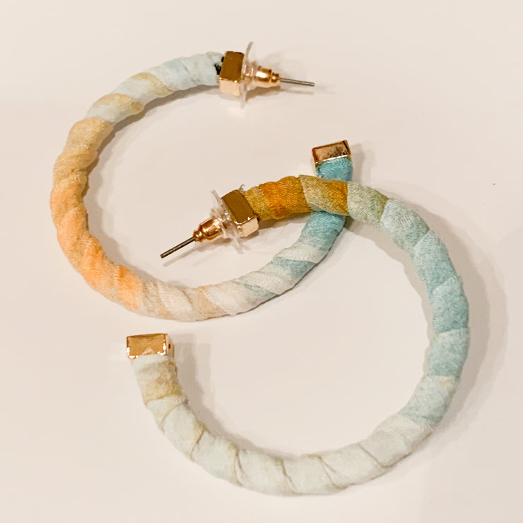 Fabric wrapped hoop earrings (Peach/Mint)