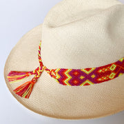 Panama Hat with Natural Toquila & Neon Yellow, Plum, and Orange Band (Large)