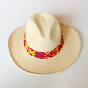 Panama Hat with Natural Toquila & Neon Yellow, Plum, and Orange Band (Large)