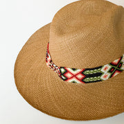 Panama Hat with Cocoa Toquila & Melon, Hunter Green & White Band (Large)