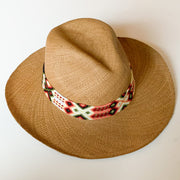 Panama Hat with Cocoa Toquila & Melon, Hunter Green & White Band (Large)