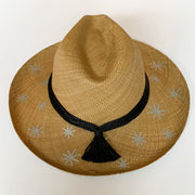 Panama Hat with Cocoa Toquila Weave & Silver Stars