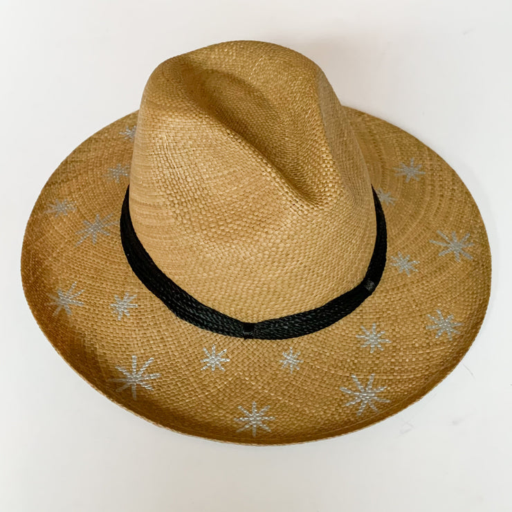 Panama Hat with Cocoa Toquila Weave & Silver Stars