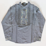 Blue/White Pinstripe Long sleeve Bib Blouse with Multi (Assort Sizes)