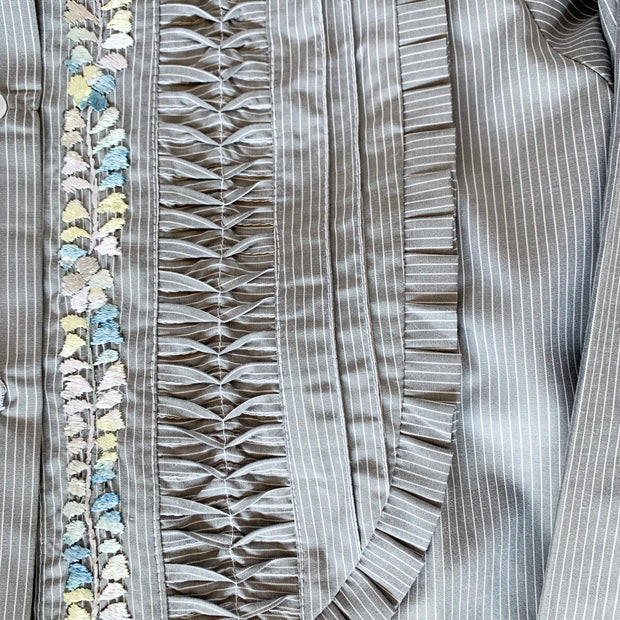 Grey/White Pinstripe Long sleeve Bib Blouse with Multi (Assort Sizes)