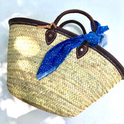 Woven Tote Bag with Chocolate Brown Leather Handles