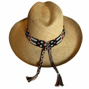 Panama Hat with Cocoa Toquila & Hunter Green, Brown & Coral Band (Small)