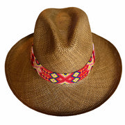 Panama Hat with Cocoa Toquila & Navy, Pink & Yellow Band (Small)