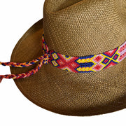 Panama Hat with Cocoa Toquila & Navy, Pink & Yellow Band (Small)