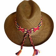 Panama Hat with Cocoa Toquila & Navy, Pink & Yellow Band (Small)