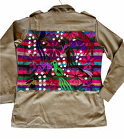 Military Jacket with Rainbow stripe Embroidery (Khaki)