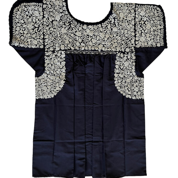 Navy/Grey Short Sleeve Blouse (Large/XL)