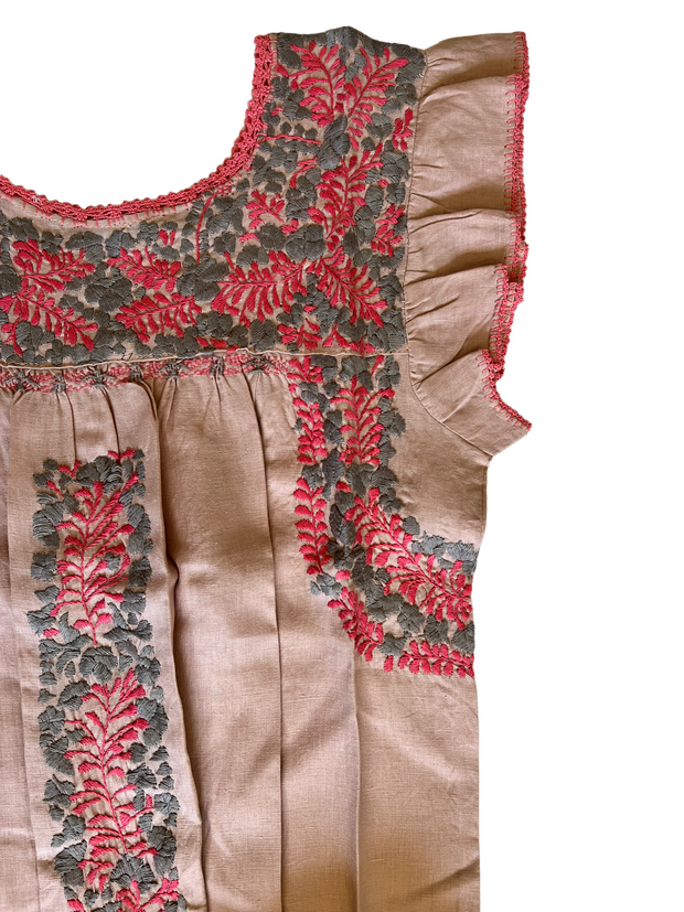 Pink/Grey Linen Ruffle Dress (One Size)