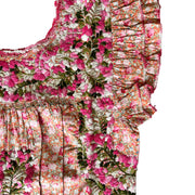 Pink/Green Floral Flutter Sleeve Blouse (Medium)