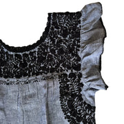 Chambray/Black Linen Ruffle Dress (One Size)