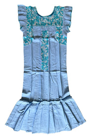 Light Blue/Turquoise Linen Ruffle Dress (One Size)