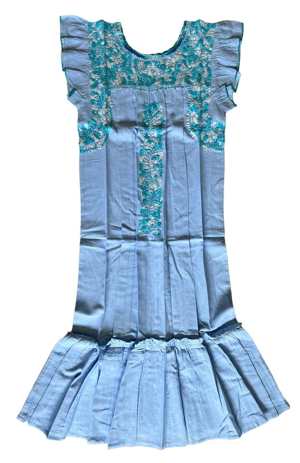Light Blue/Turquoise Linen Ruffle Dress (One Size)
