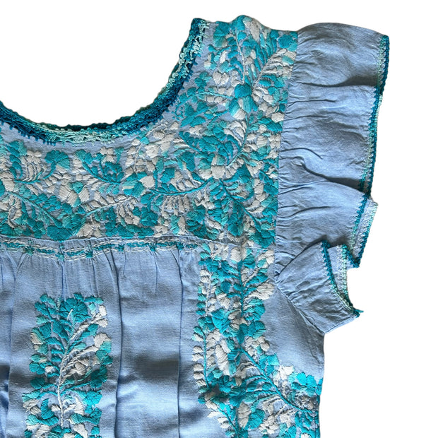 Light Blue/Turquoise Linen Ruffle Dress (One Size)