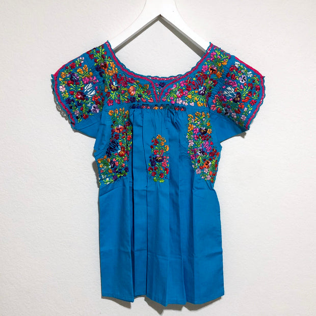 Turquoise/Multicolor Short Sleeve  Blouse (Small)