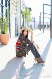 Oversized Camo Jacket with Rainbow stripe Embroidery we