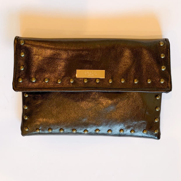 Black Leather Crossbody with Beaded Strap