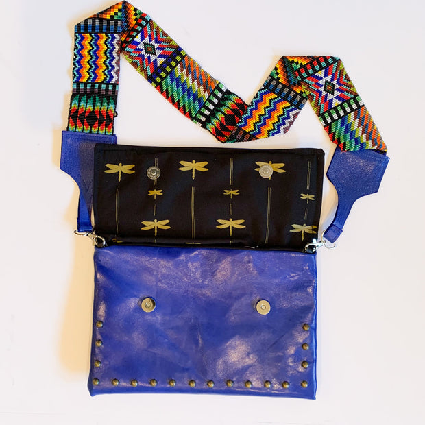 Cobalt Blue Leather Crossbody with Beaded Strap