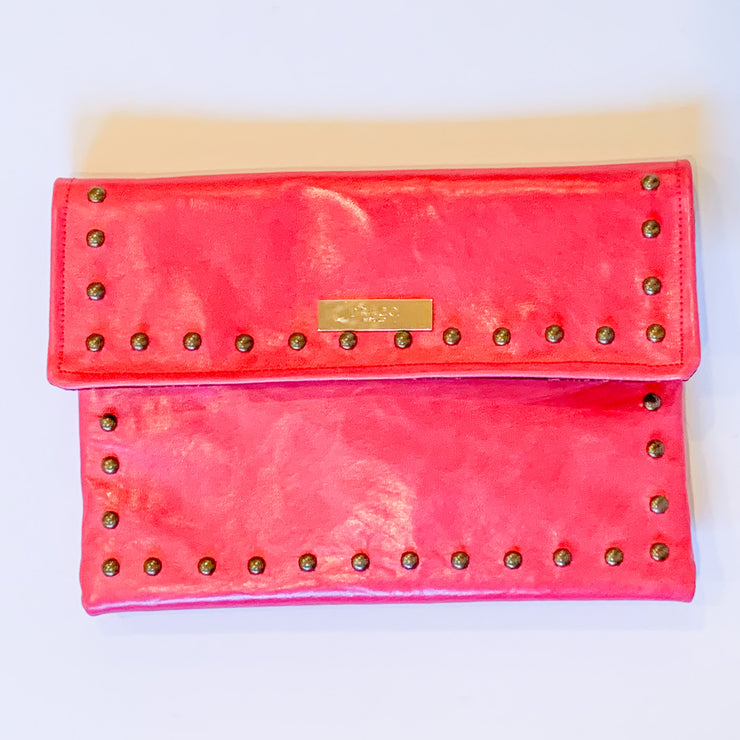 Pink Leather Crossbody with Beaded Strap