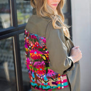 Military Jacket with Rainbow stripe Embroidery (Green)