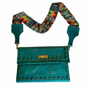 Turquoise Leather Crossbody with Beaded Strap