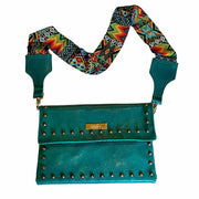 Turquoise Leather Crossbody with Beaded Strap