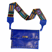 Cobalt Blue Leather Crossbody with Beaded Strap
