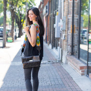 Turquoise Leather Crossbody with Beaded Strap