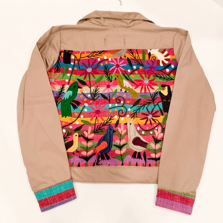 Tan Bomber Jacket with Chiapas Striped Rainbow Embroidery (Assorted Sizes)
